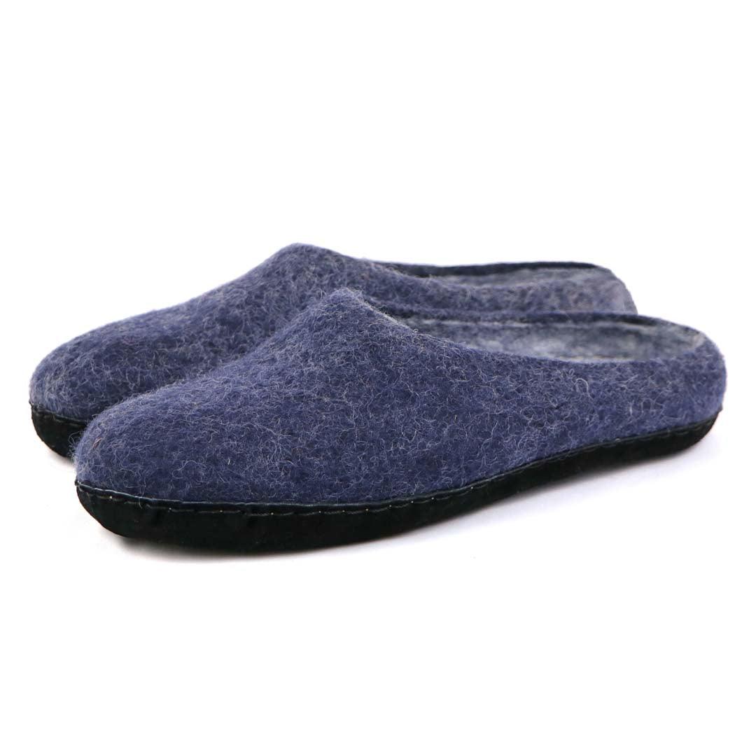 Nootkas Astoria Wool House Slippers in indigo blue with black sole