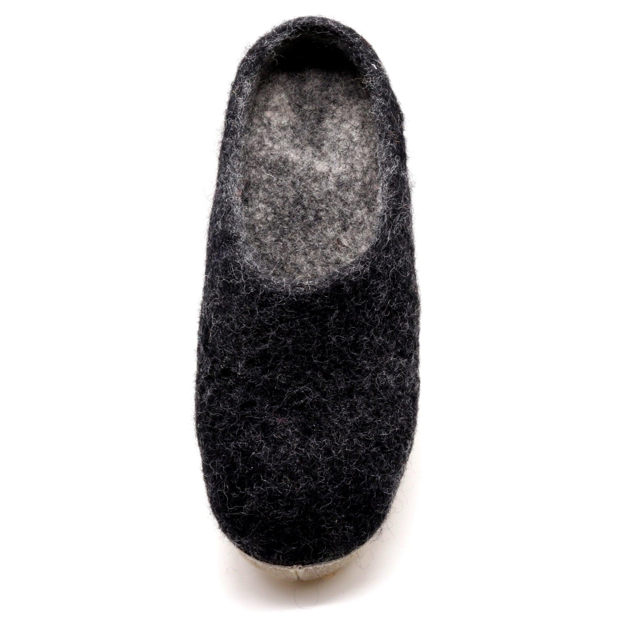 Nootkas Astoria Wool House Slipper in charcoal gray with tan sole