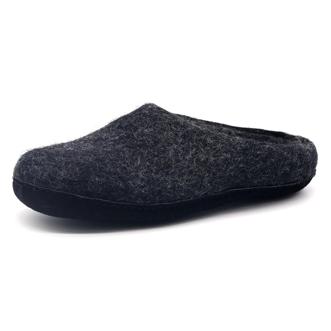 Nootkas Astoria Wool House Slipper in charcoal grey with black sole