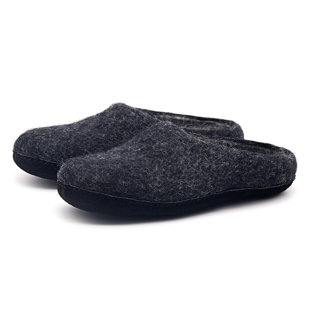 Nootkas Astoria Wool House Slipper in charcoal grey with black sole