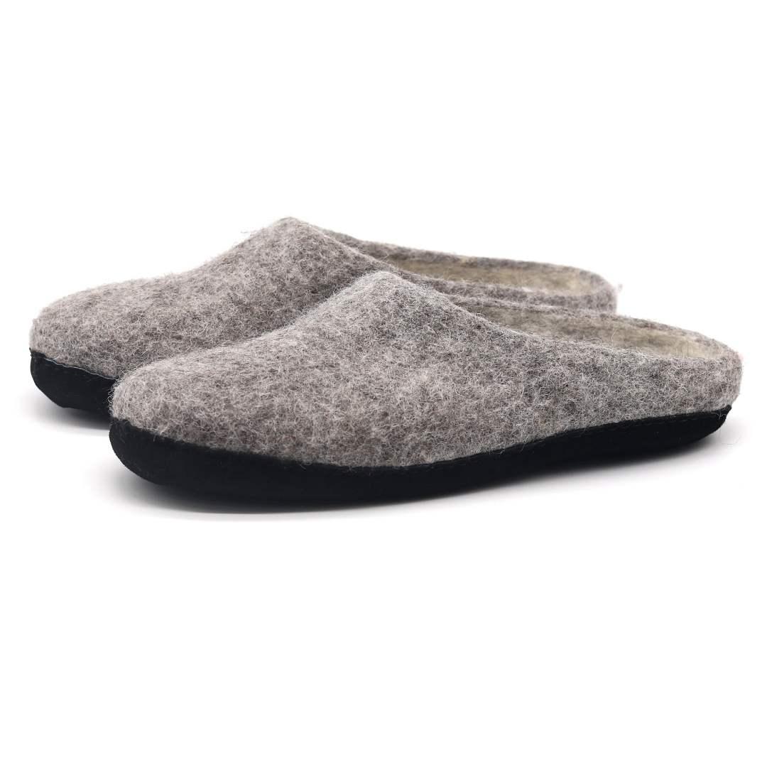 Nootkas Astoria Wool House Slipper in heather gray with black sole