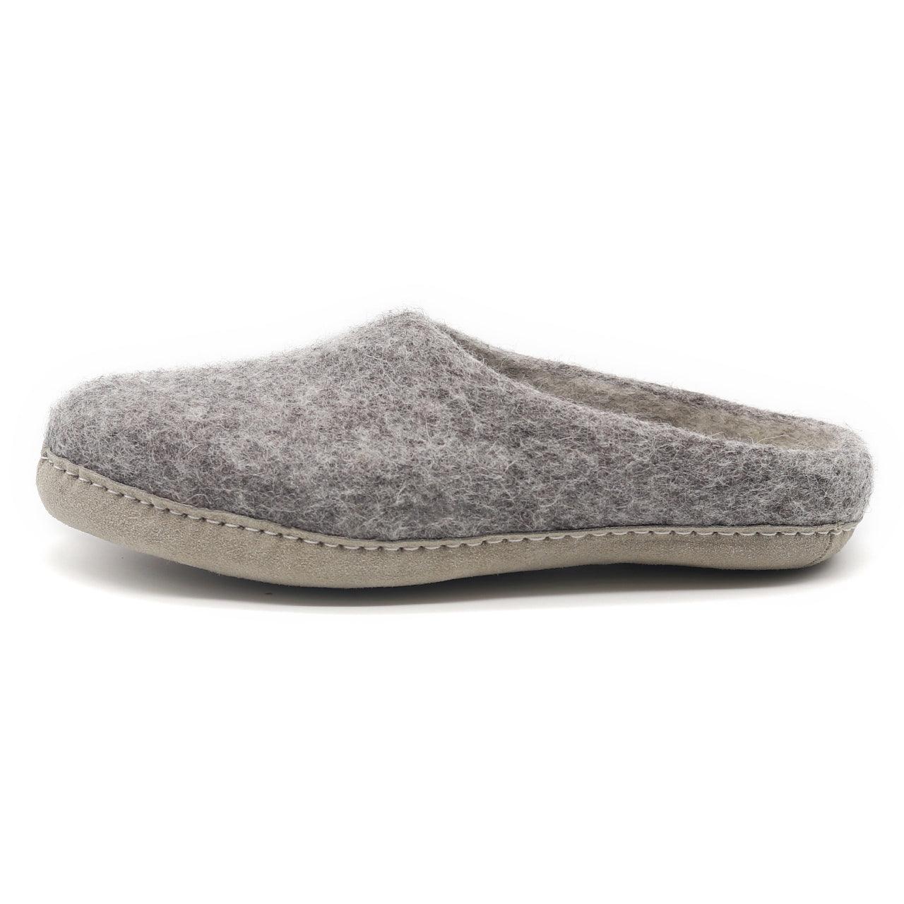 Nootkas Astoria Wool House Slipper in heather gray with tan sole