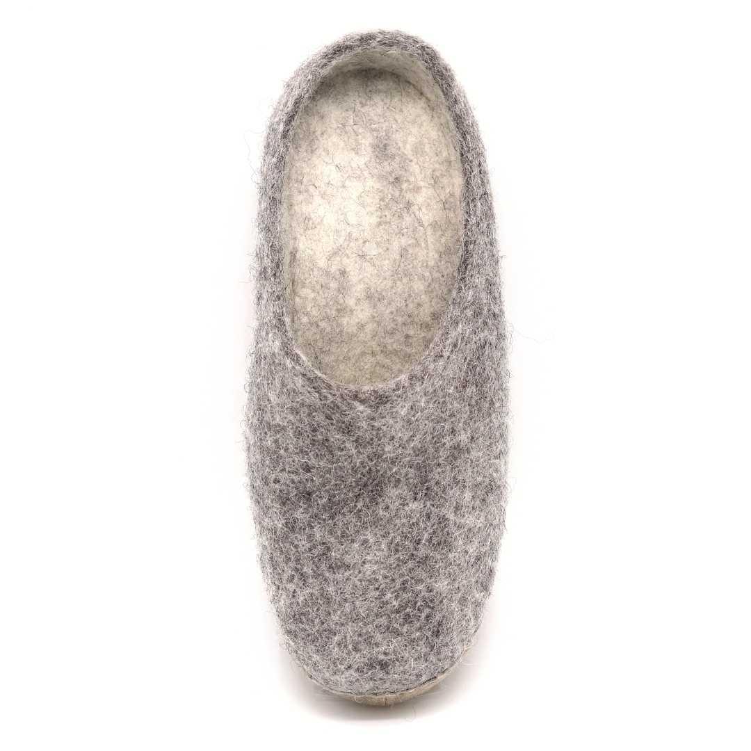 Nootkas Astoria Wool House Slipper in heather gray with tan sole