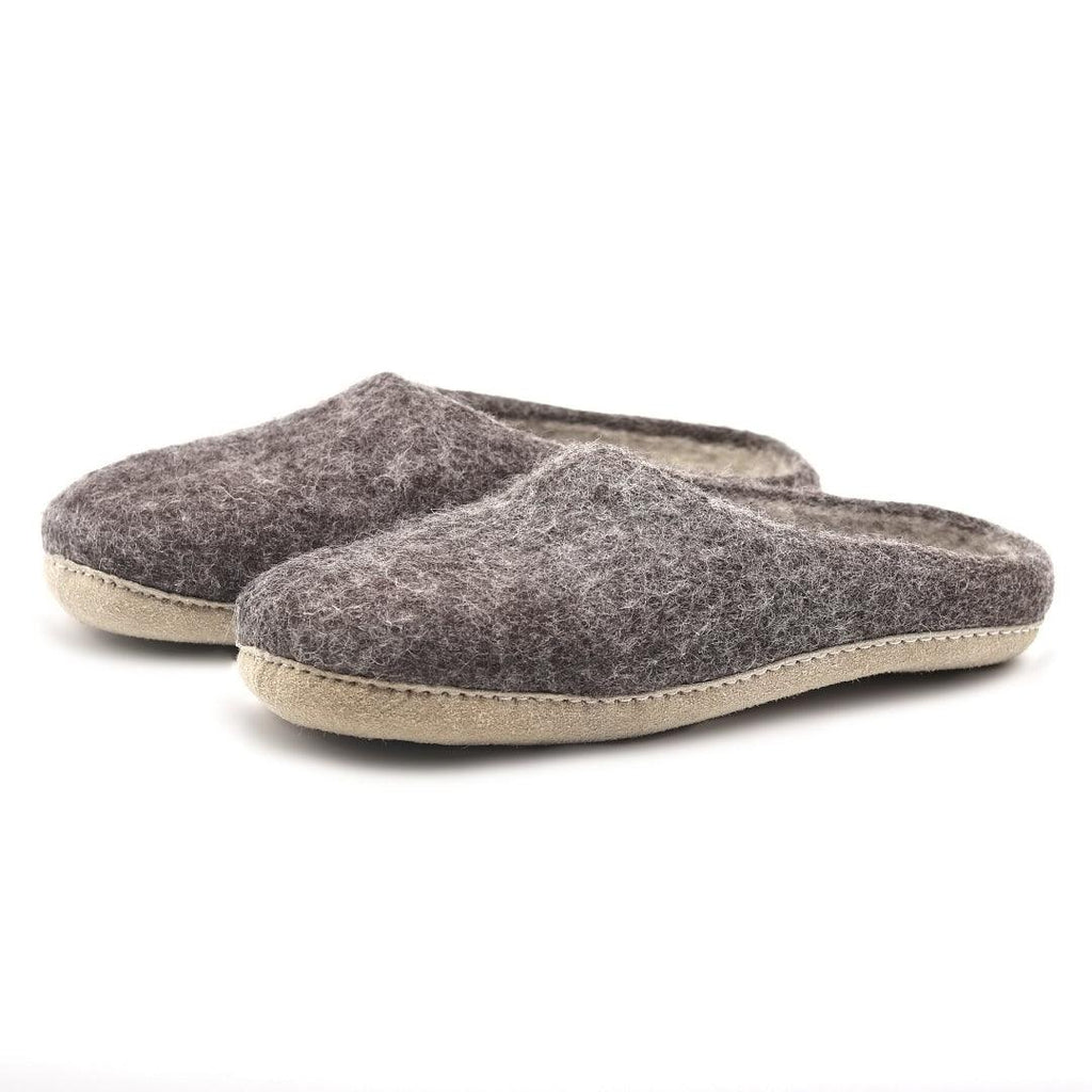 Nootkas Astoria Wool House Slipper in slate gray with tan sole