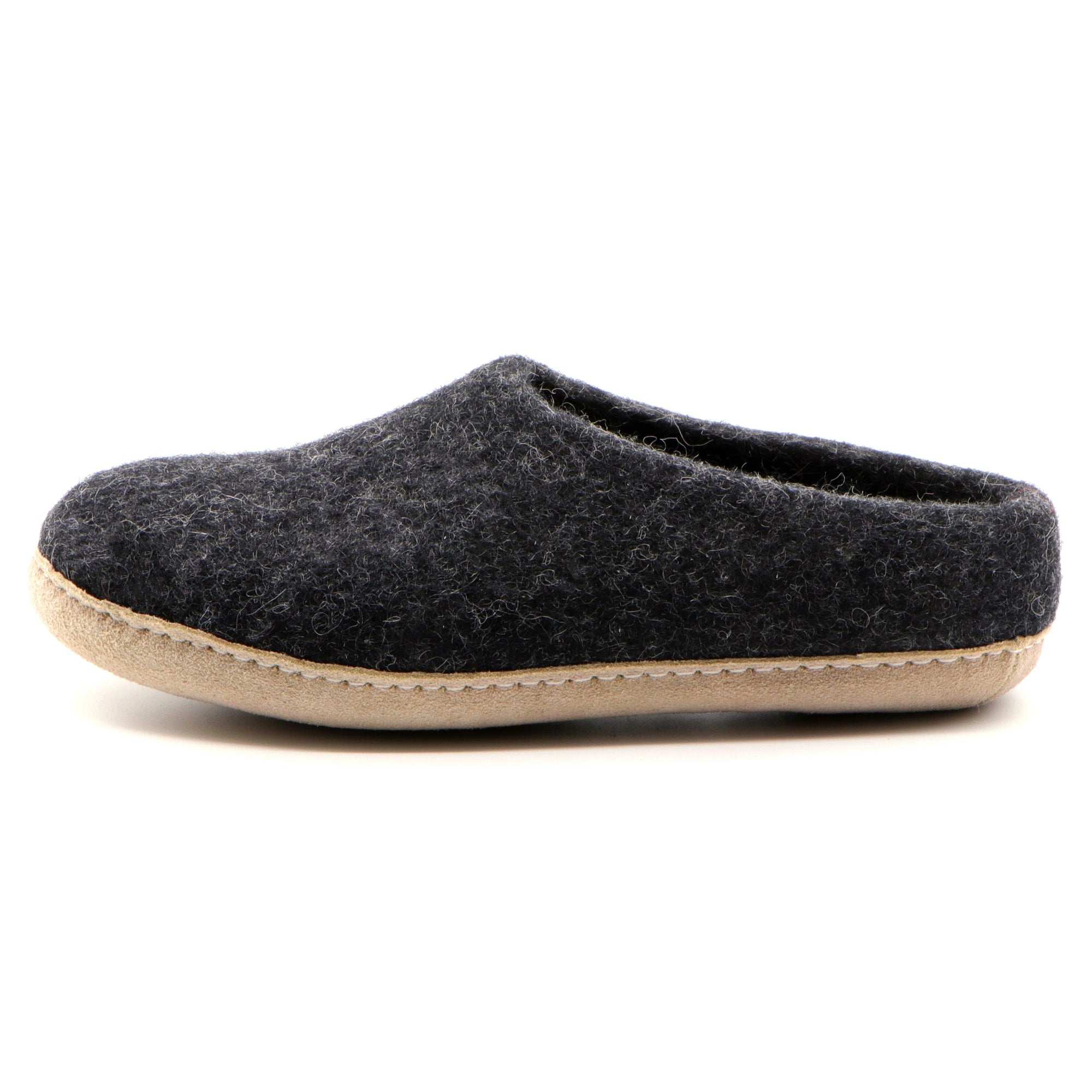Nootkas Newport Wool House Shoe in Charcoal with tan sole