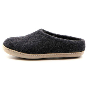 Nootkas Newport Wool House Shoe in charcoal gray with tan sole