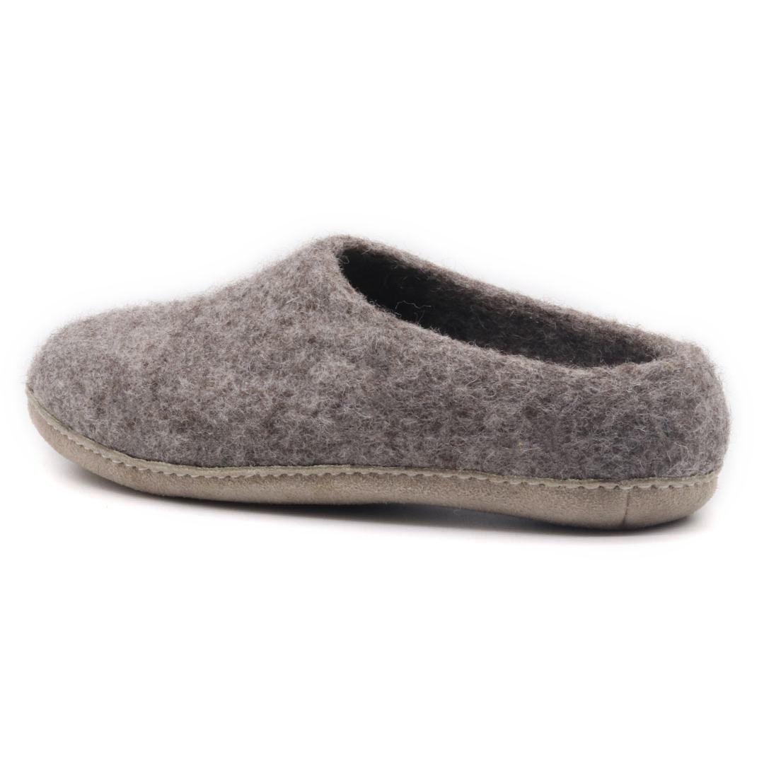 Nootkas Newport Wool House Shoe in Gray with tan sole