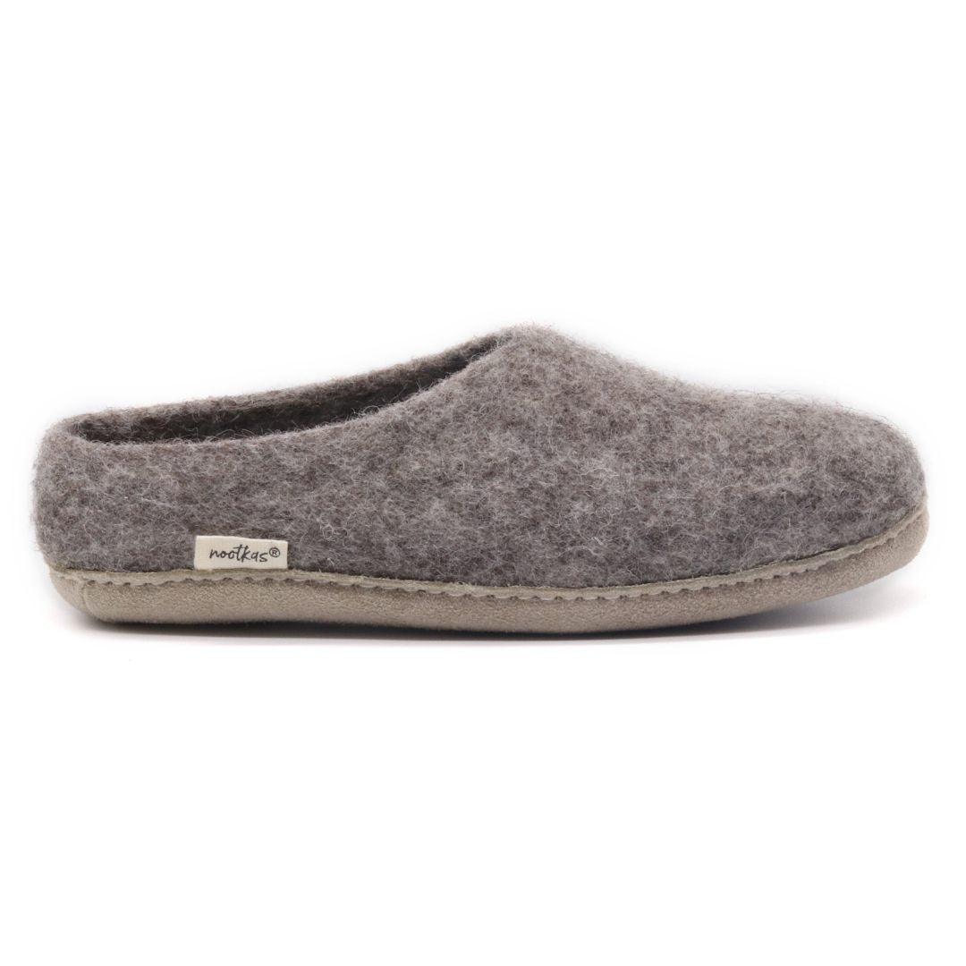 Nootkas Newport Wool House Shoe in Gray with tan sole