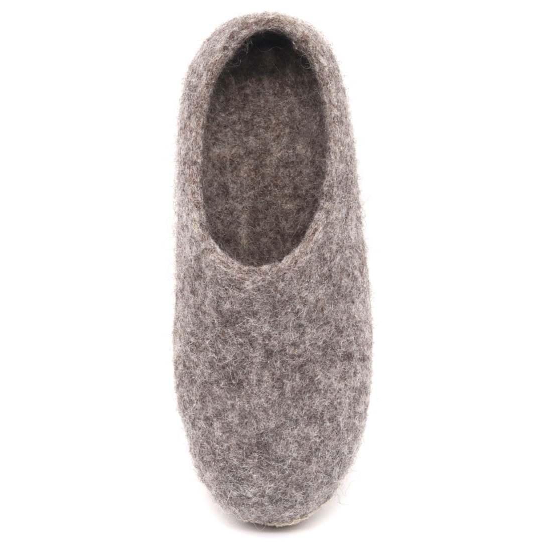 Nootkas Newport Wool House Shoe in Gray with tan sole