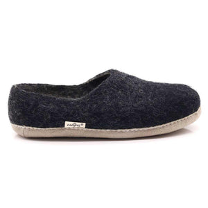 Nootkas Victoria Wool House Shoe in charcoal gray with tan sole