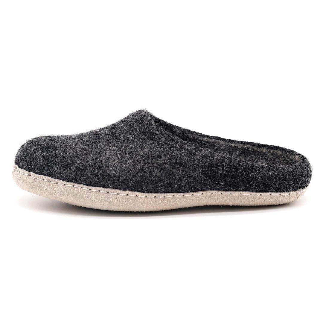 Nootkas Astoria Wool House Slipper in charcoal gray with tan sole