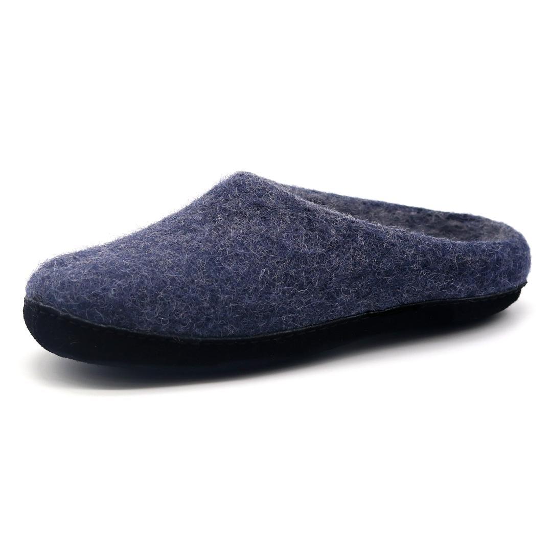 Nootkas Astoria Wool House Slipper in indigo blue with black sole