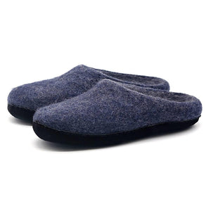 Nootkas Astoria Wool House Slipper in indigo blue with black sole