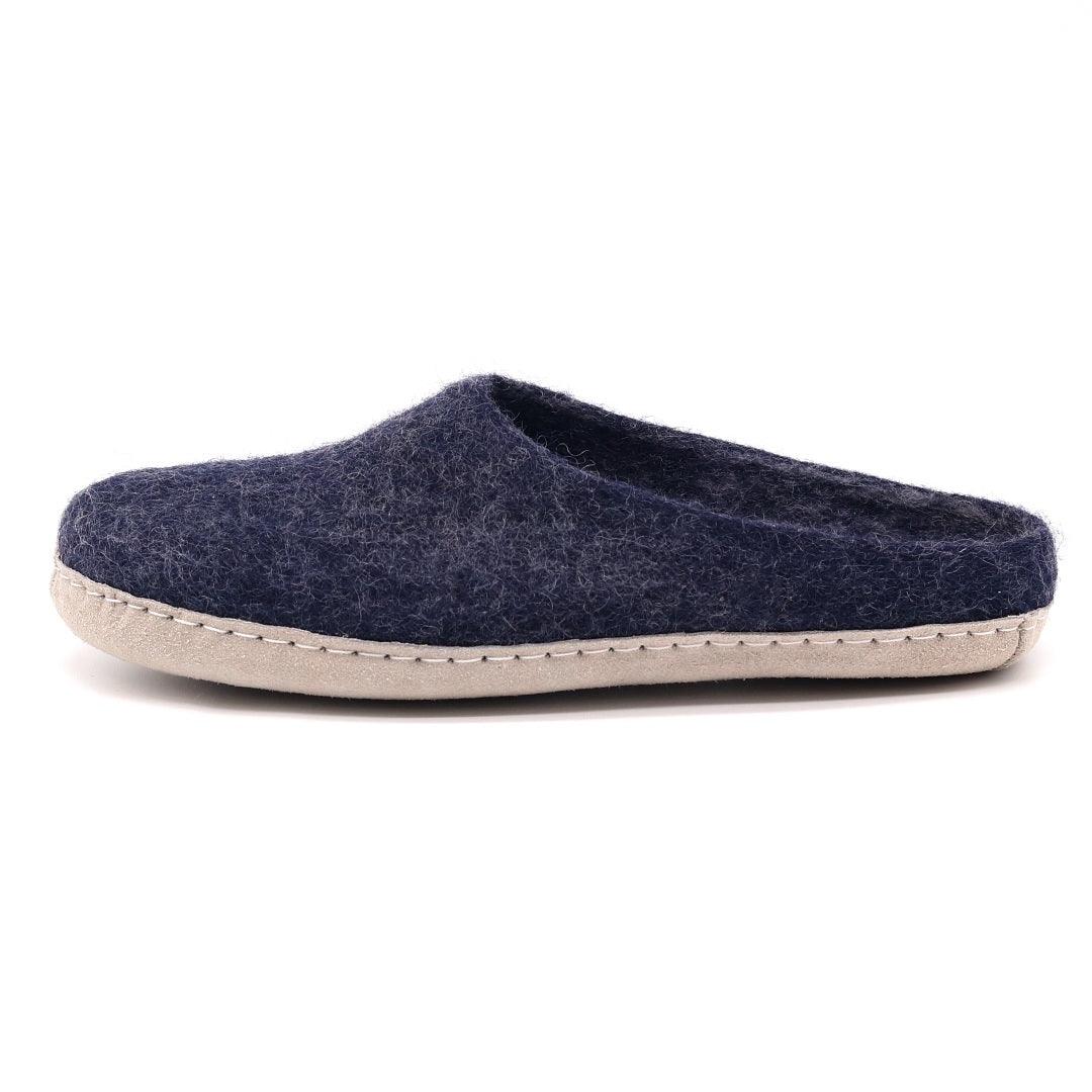 Nootkas Astoria Wool House Slipper in indigo blue with tan sole